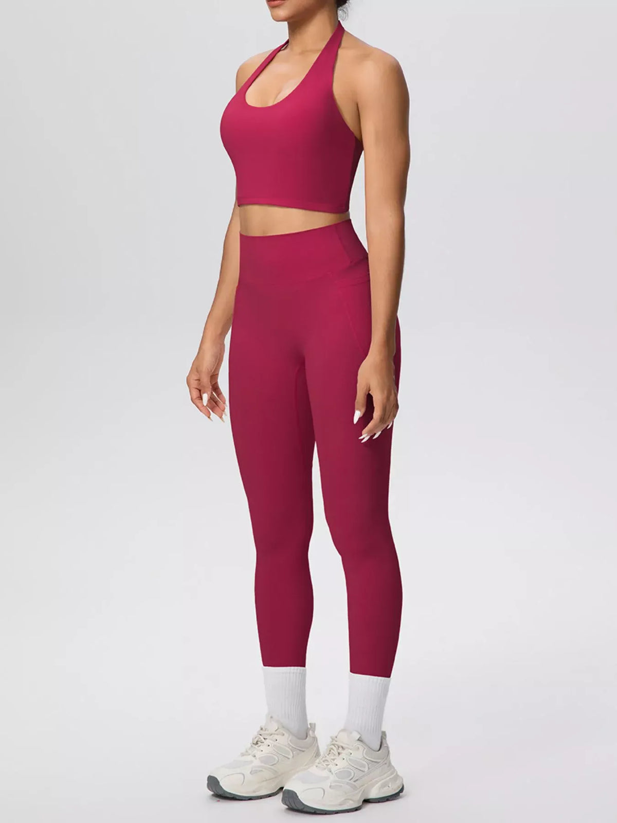Halter-Neck Crop Top and High-Waisted Leggings Active Set The Nichole Collection - Official Site