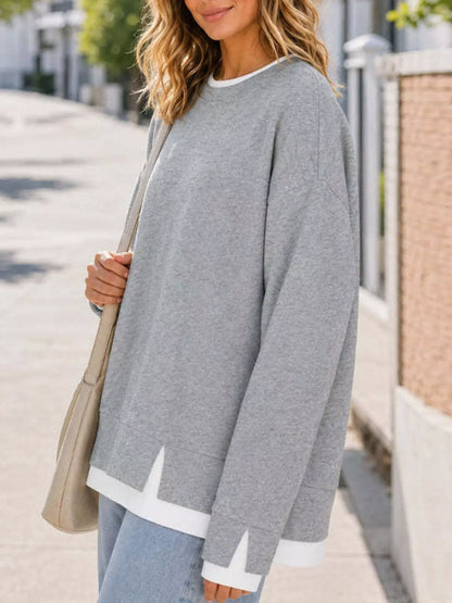 CONTRAST-TRIM CREWNECK SWEATSHIRT The Nichole Collection - Official Site