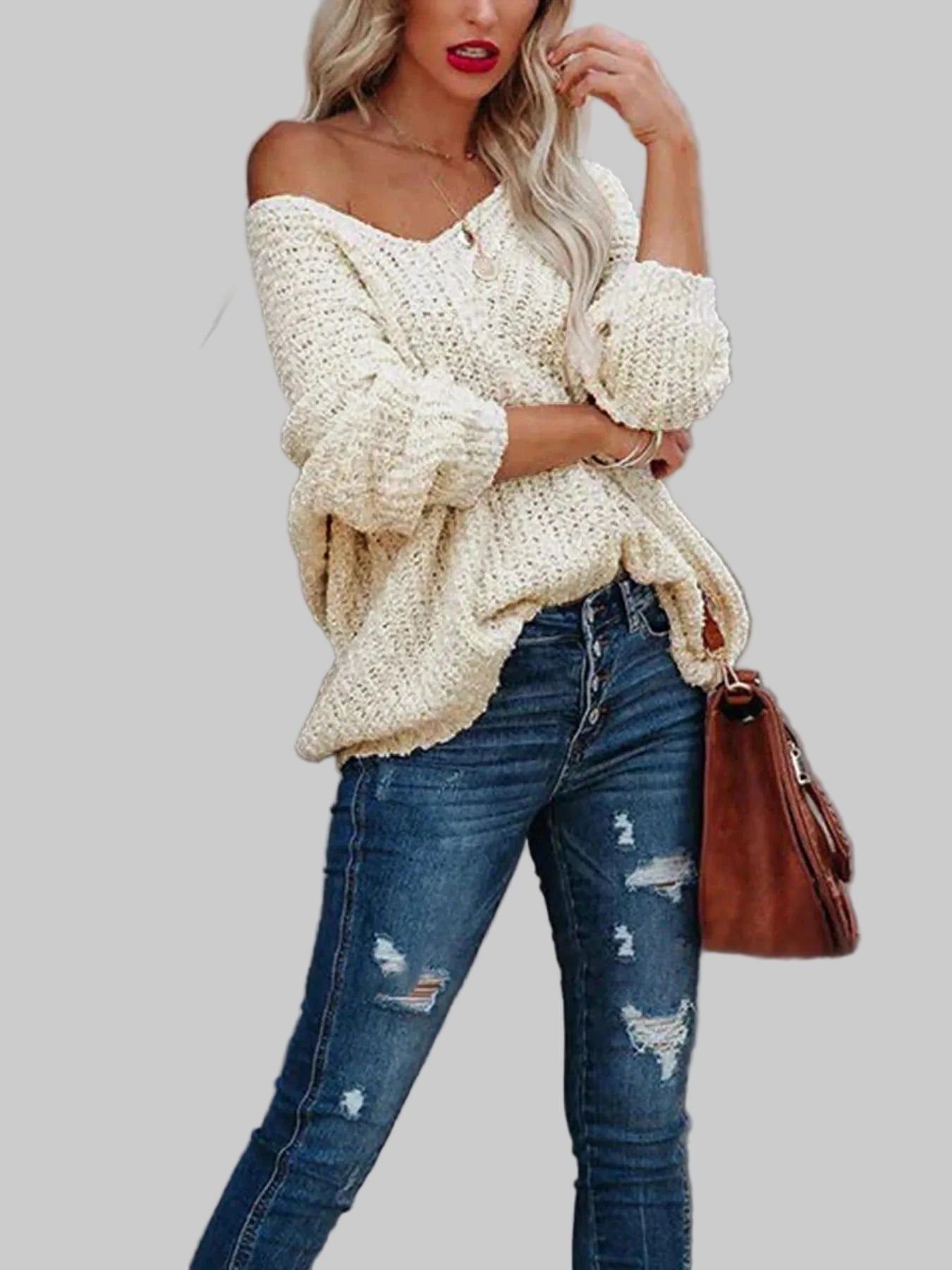 Fall V-Neck Long Sleeve Sweater Sweaters The Nichole Collection