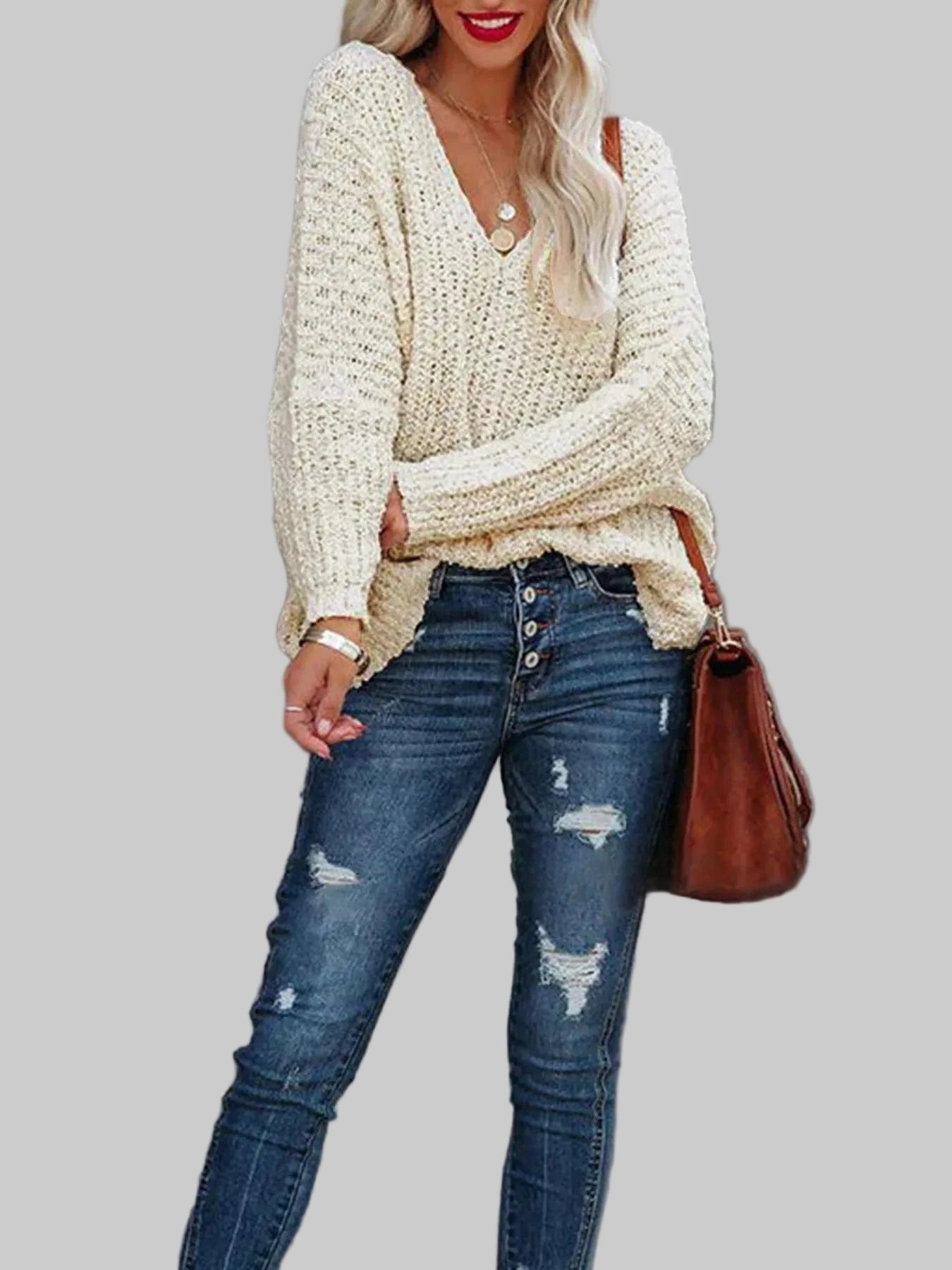 Fall V-Neck Long Sleeve Sweater Sweaters The Nichole Collection