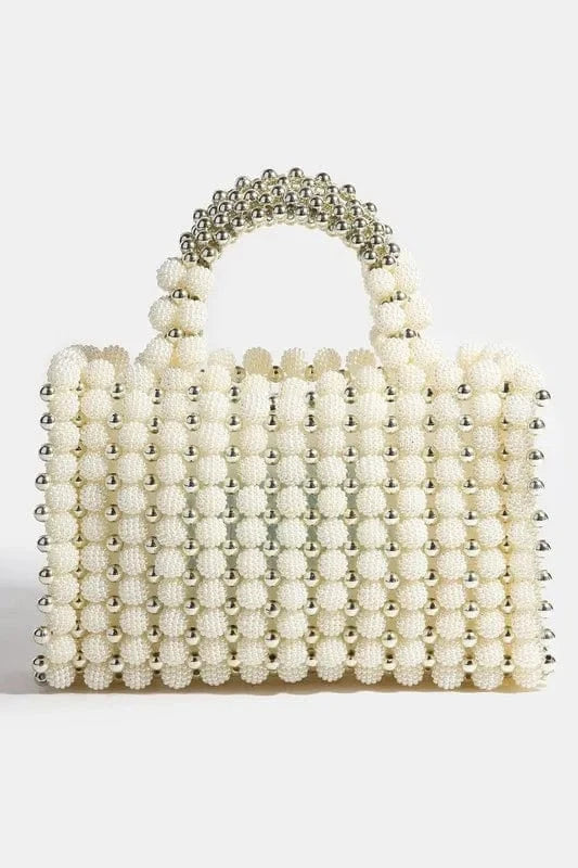 Fame Metallic and Pearl Cluster Beaded Handbag Handbags Pearl / one size The Nichole Collection