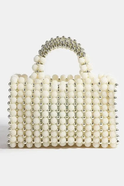 Fame Metallic and Pearl Cluster Beaded Handbag Handbags Pearl / one size The Nichole Collection
