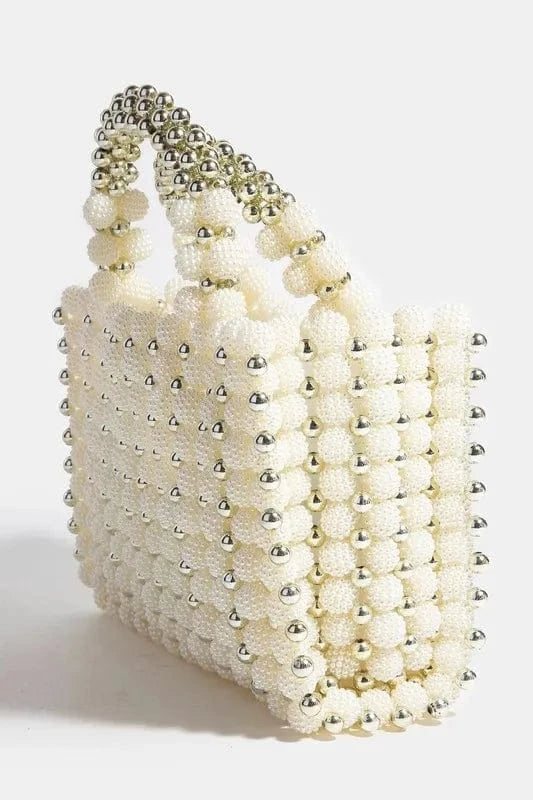 Fame Metallic and Pearl Cluster Beaded Handbag Handbags Pearl / one size The Nichole Collection