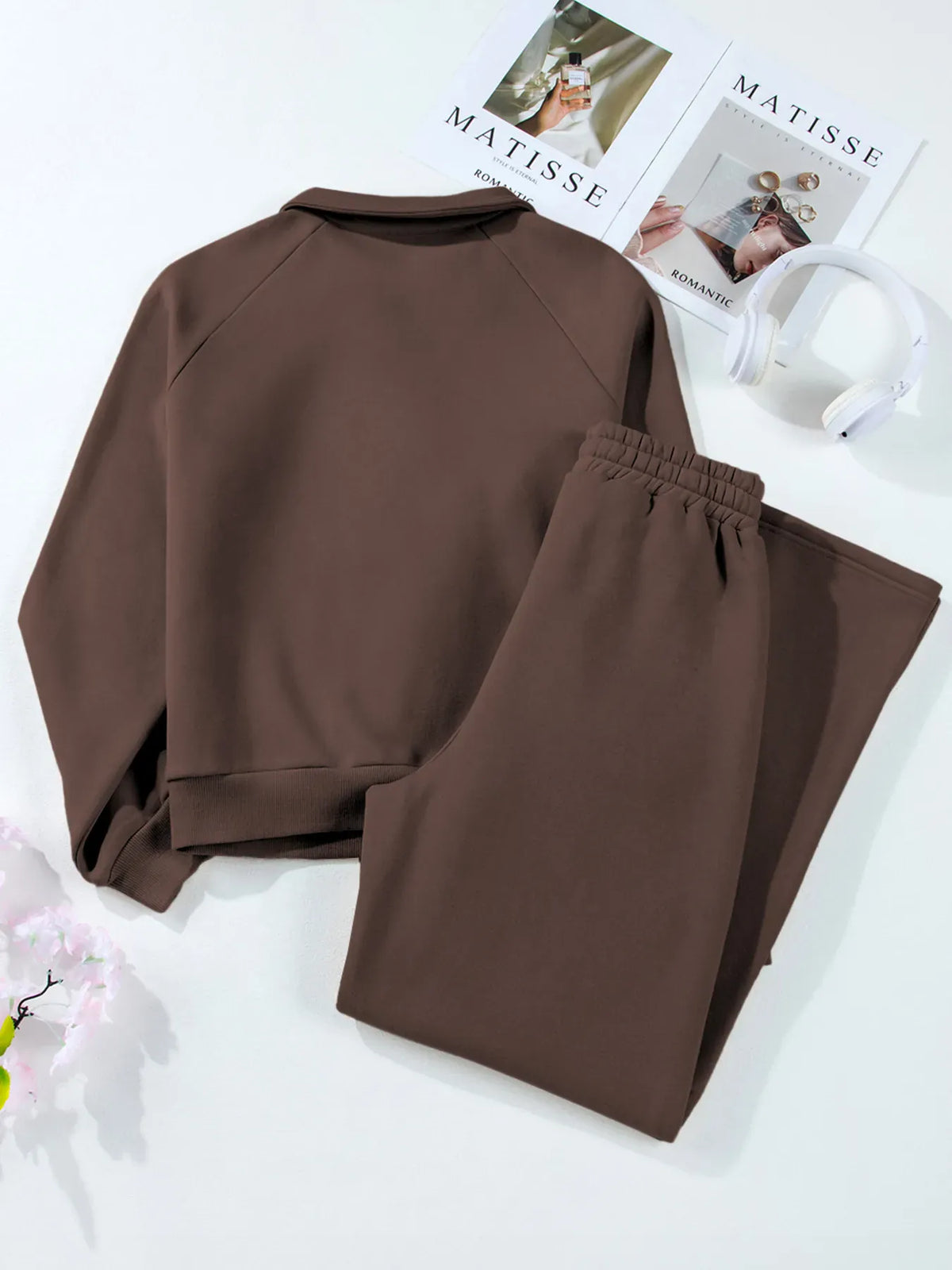 Collared Sweatshirt and High-Waisted Pants Set The Nichole Collection - Official Site