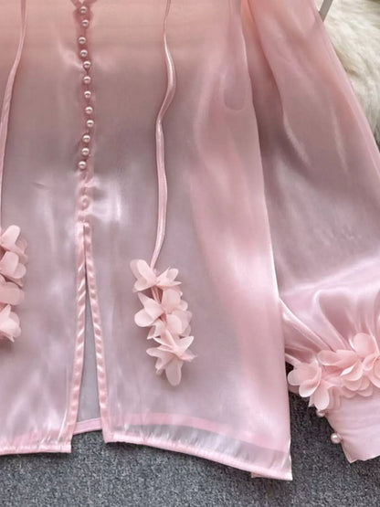 Sheer Floral-Embellished Shirt The Nichole Collection