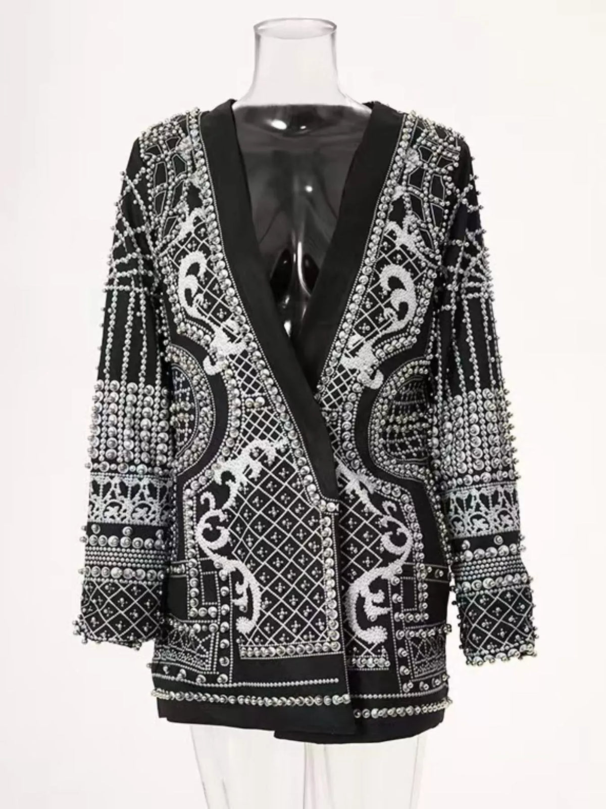 Pearl-Embellished One-Button Blazer The Nichole Collection