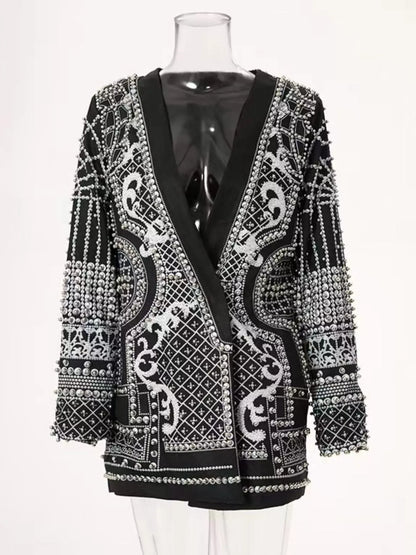 Pearl-Embellished One-Button Blazer The Nichole Collection