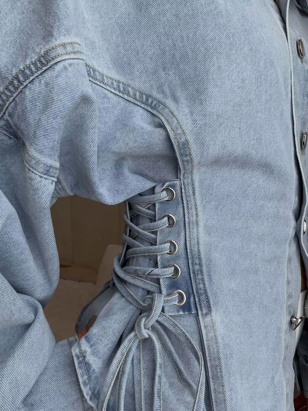 Lace-Up Side Button-Front Denim Jacket The Nichole Collection - Official Site