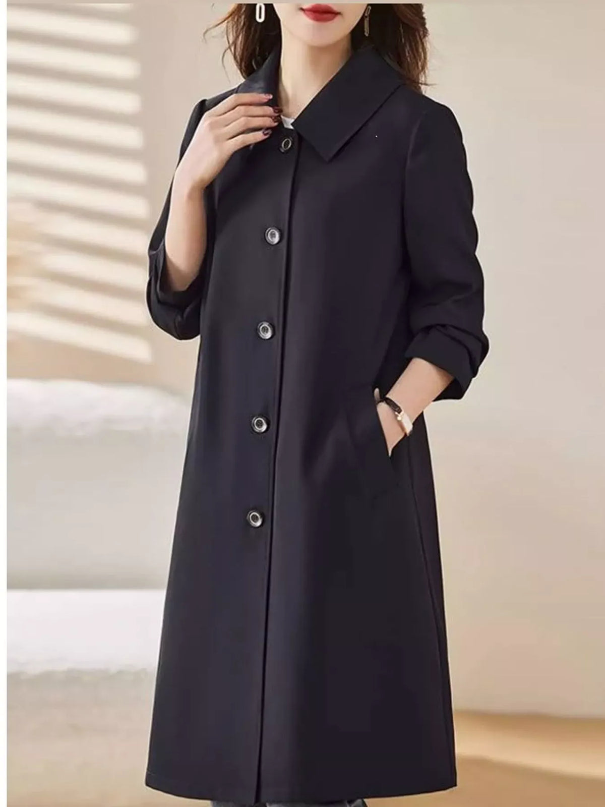Single-Breasted Button-Front Coat - Black-Lined / M