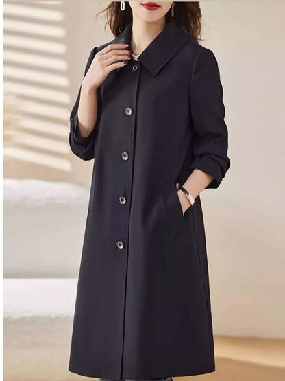 Single-Breasted Button-Front Coat - Black-Lined / M