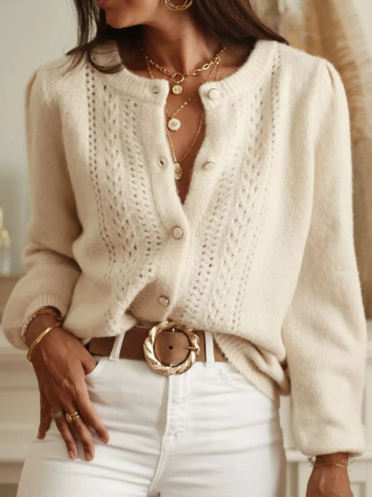 Feminine Button-Up Long Sleeve Cardigan Cardigan The Nichole Collection