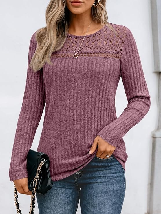 Feminine Lace Detail Fall Blouse Blouses Small / Burgundy The Nichole Collection