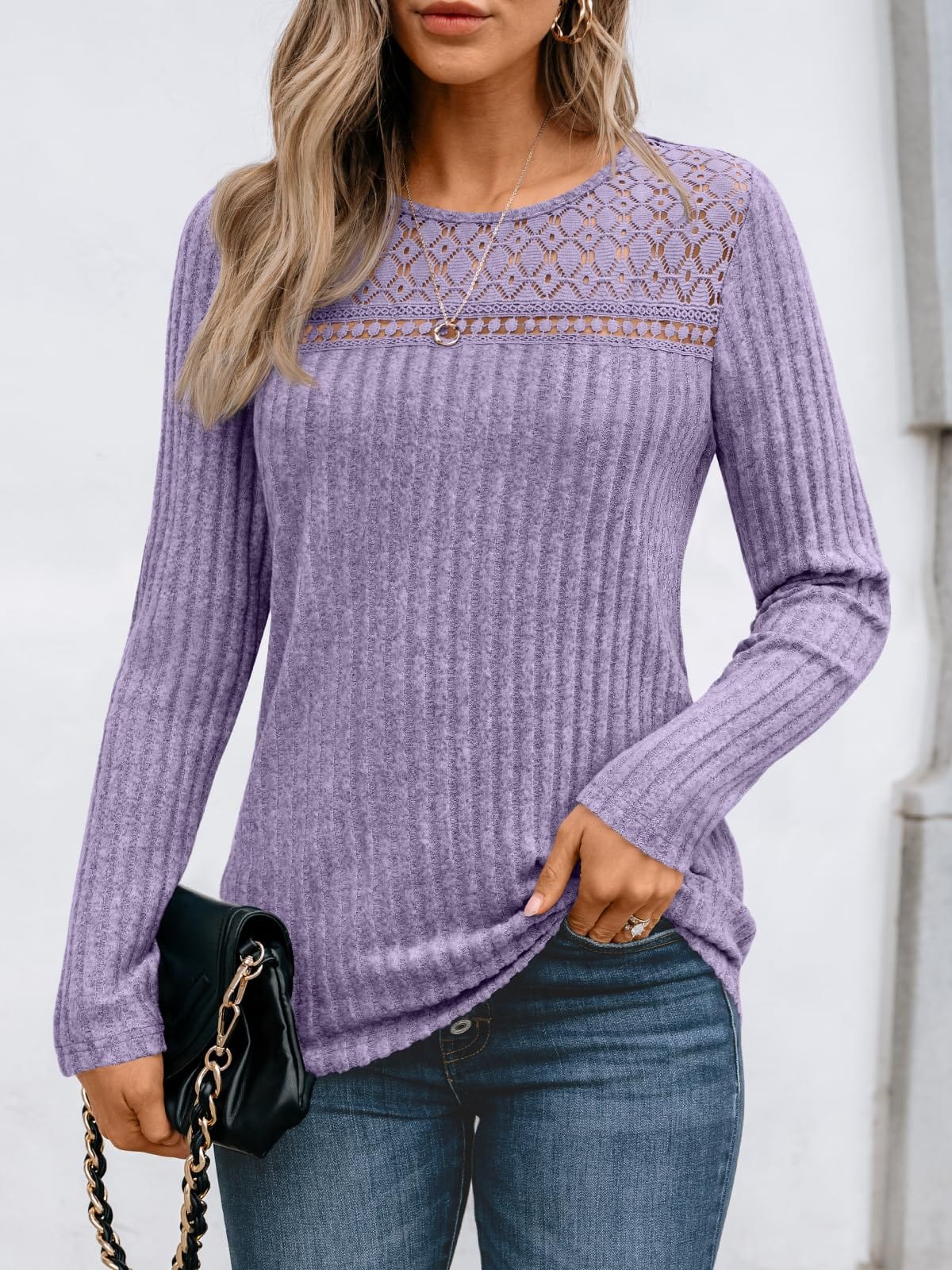 Feminine Lace Detail Fall Blouse Blouses Medium / Purple The Nichole Collection