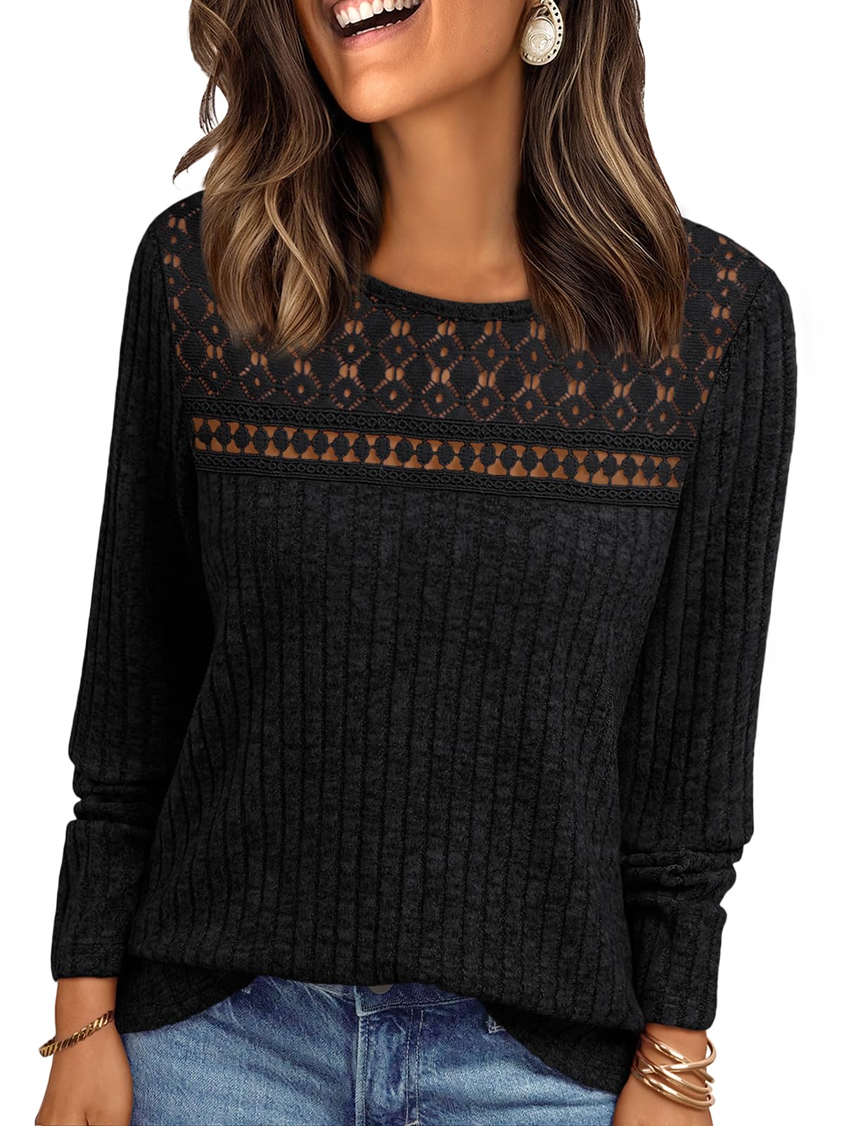 Feminine Lace Detail Fall Blouse Blouses The Nichole Collection