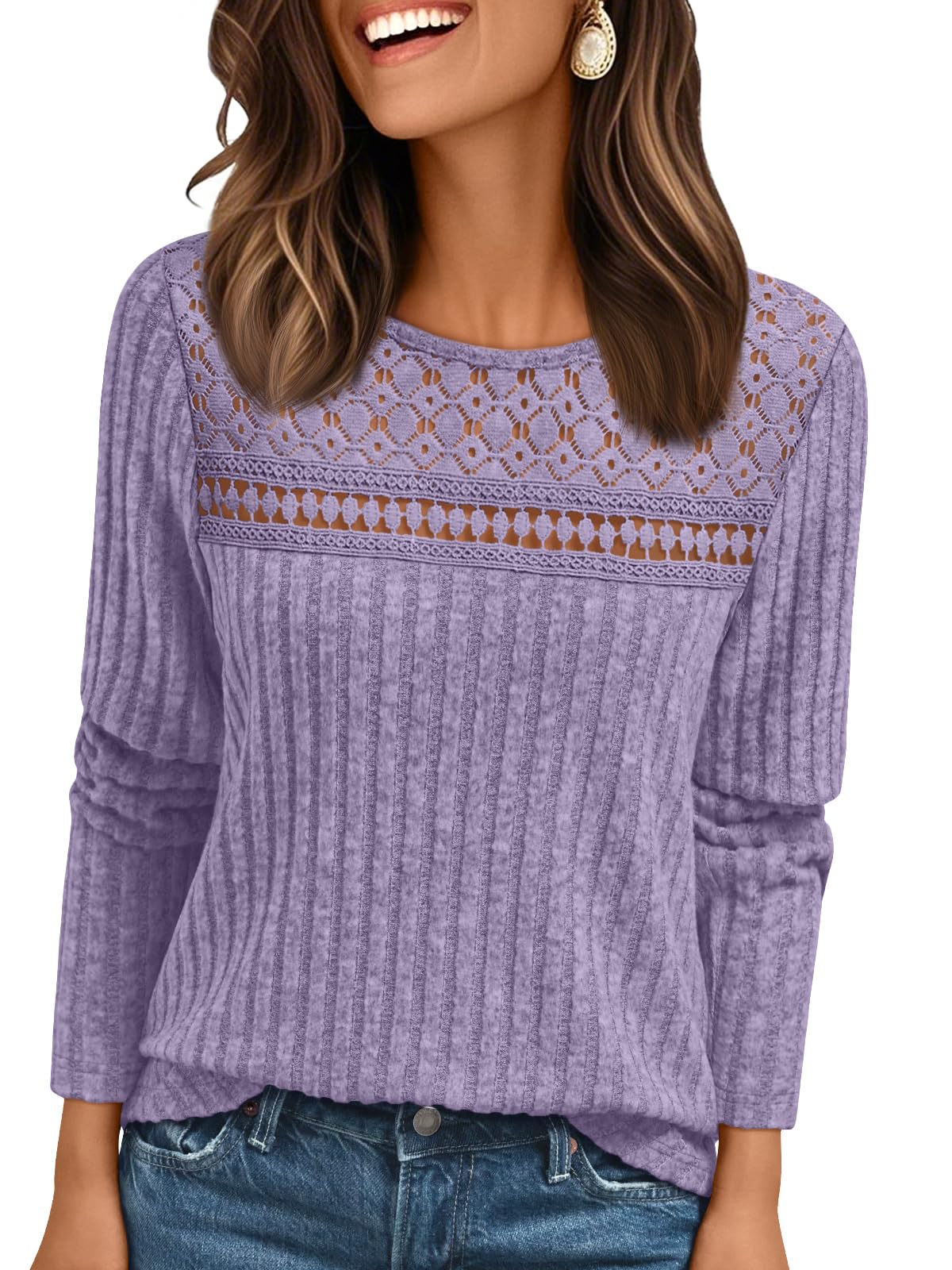 Feminine Lace Detail Fall Blouse Blouses The Nichole Collection