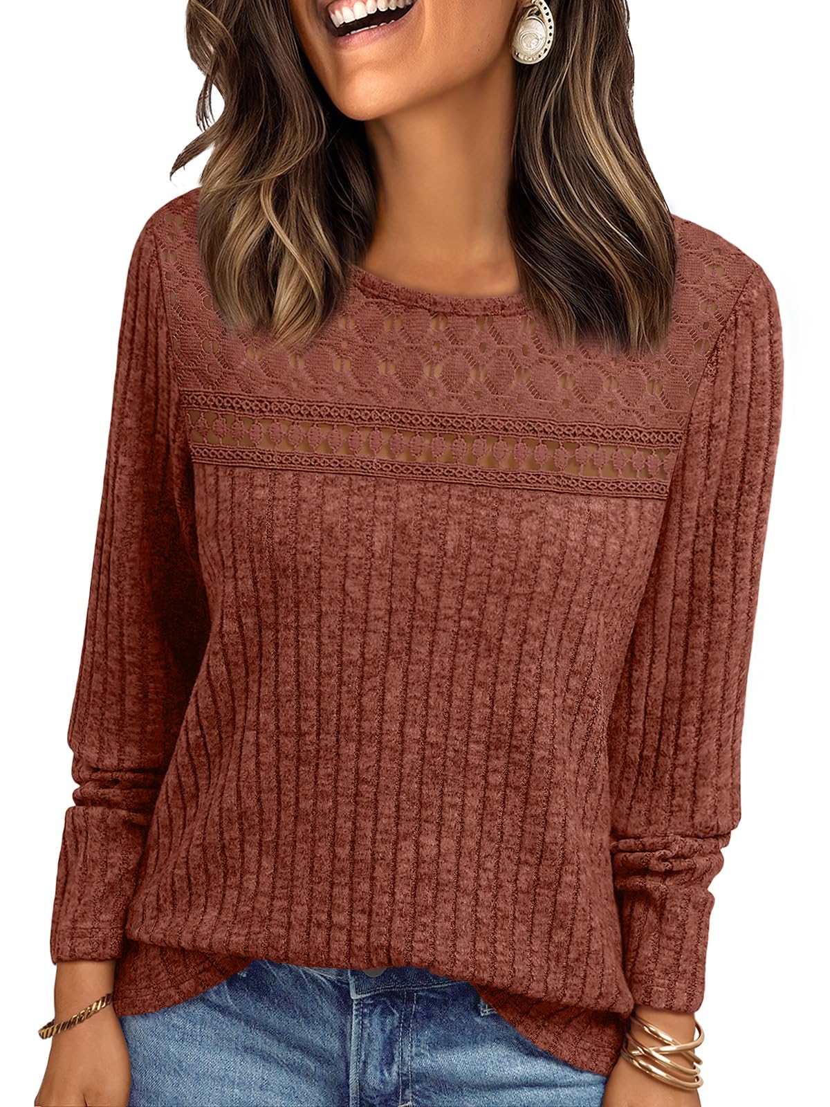 Feminine Lace Detail Fall Blouse Blouses The Nichole Collection