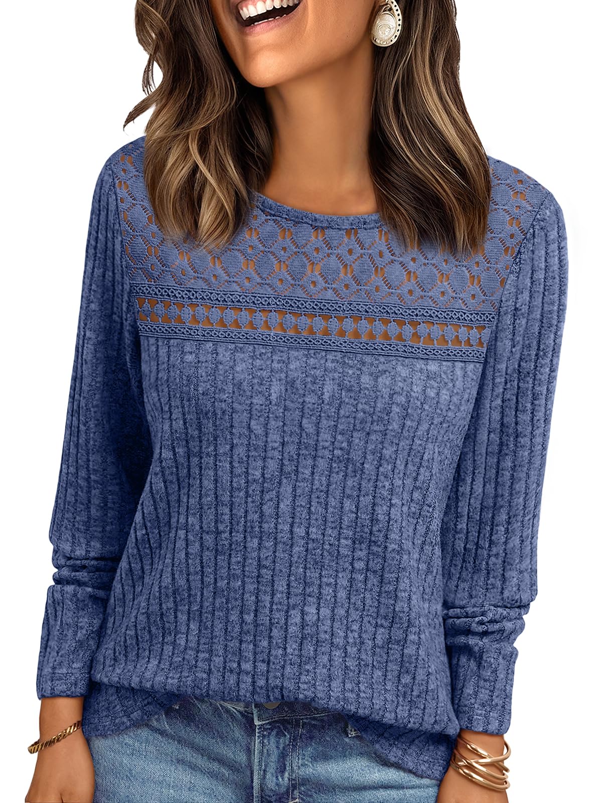 Feminine Lace Detail Fall Blouse Blouses The Nichole Collection