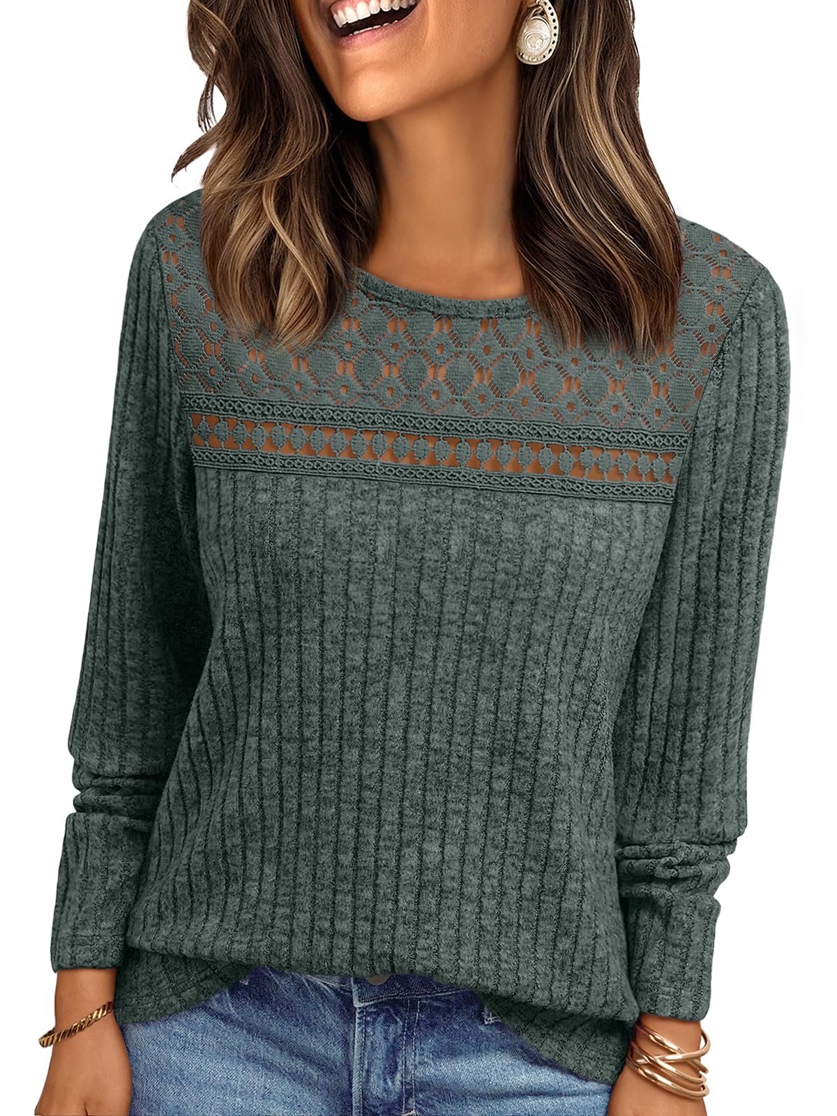 Feminine Lace Detail Fall Blouse Blouses The Nichole Collection