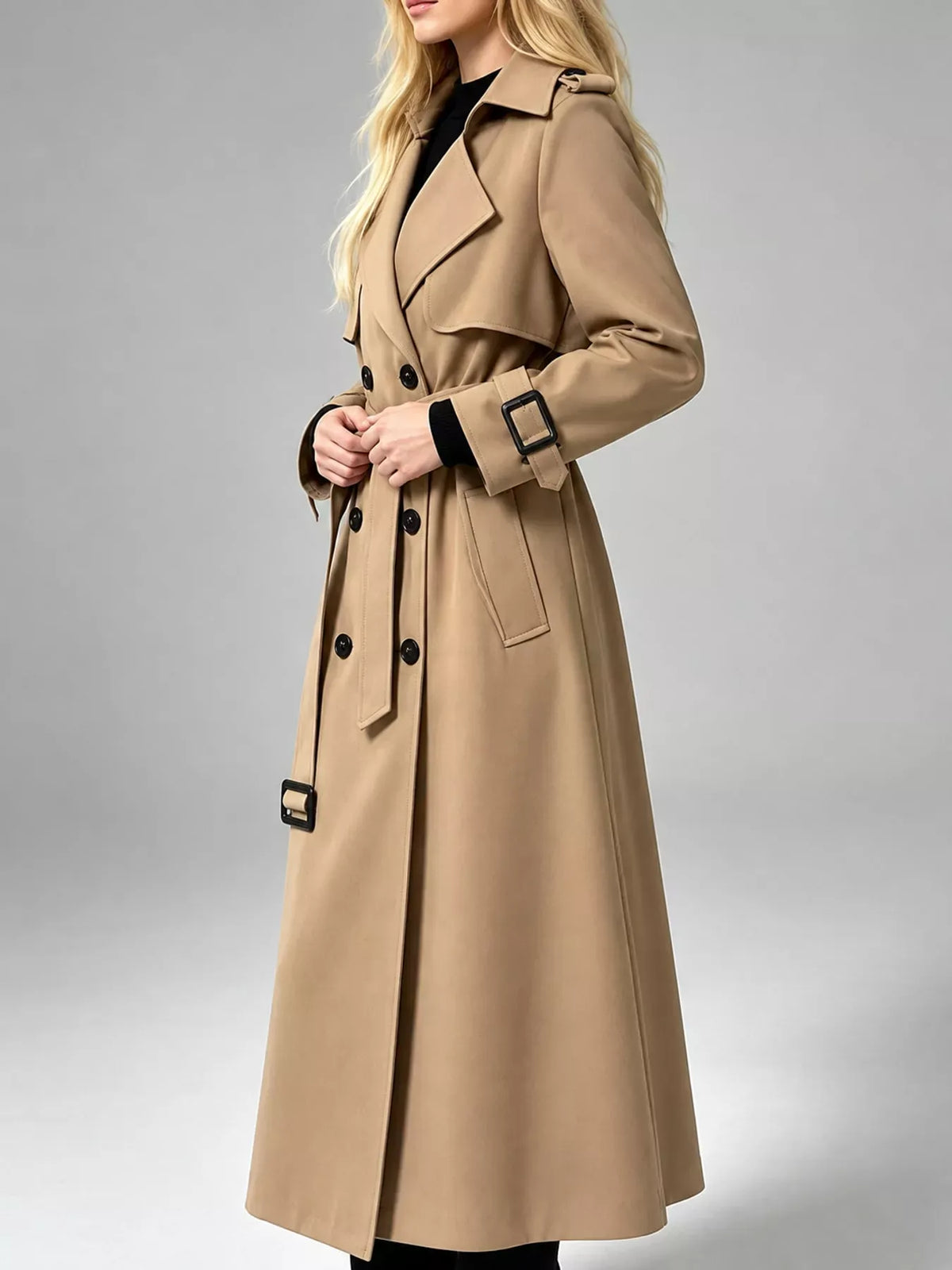 Double-Breasted Belted Trench Coat The Nichole Collection