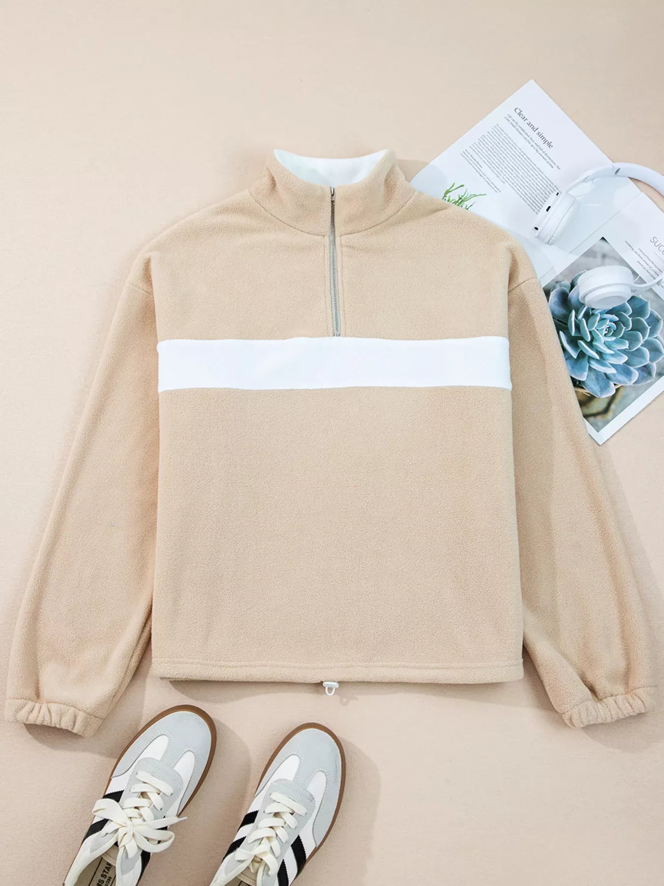 Fleece Colorblock Patchwork Zipped Neck Pullover Sweatshirt The Nichole Collection - Official Site