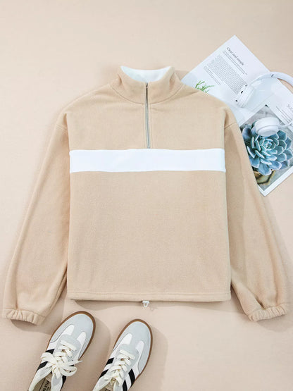 Fleece Colorblock Patchwork Zipped Neck Pullover Sweatshirt The Nichole Collection - Official Site