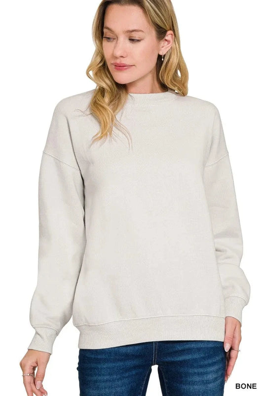 Fleece Crewneck Long Sleeve Sweatshirt Sweatshirt BONE / S The Nichole Collection