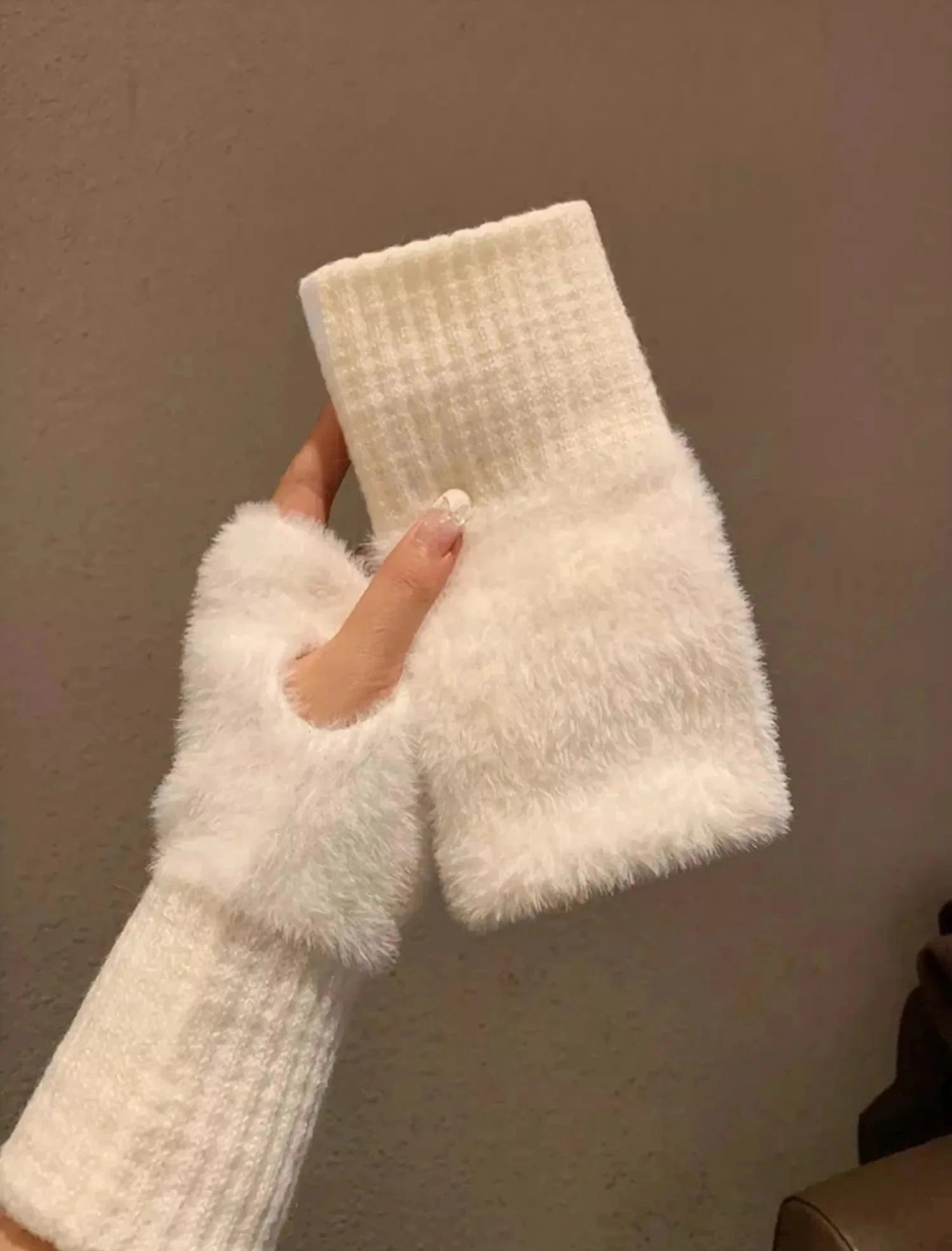 Fleece Winter Fingerless Gloves for Women Gloves White The Nichole Collection