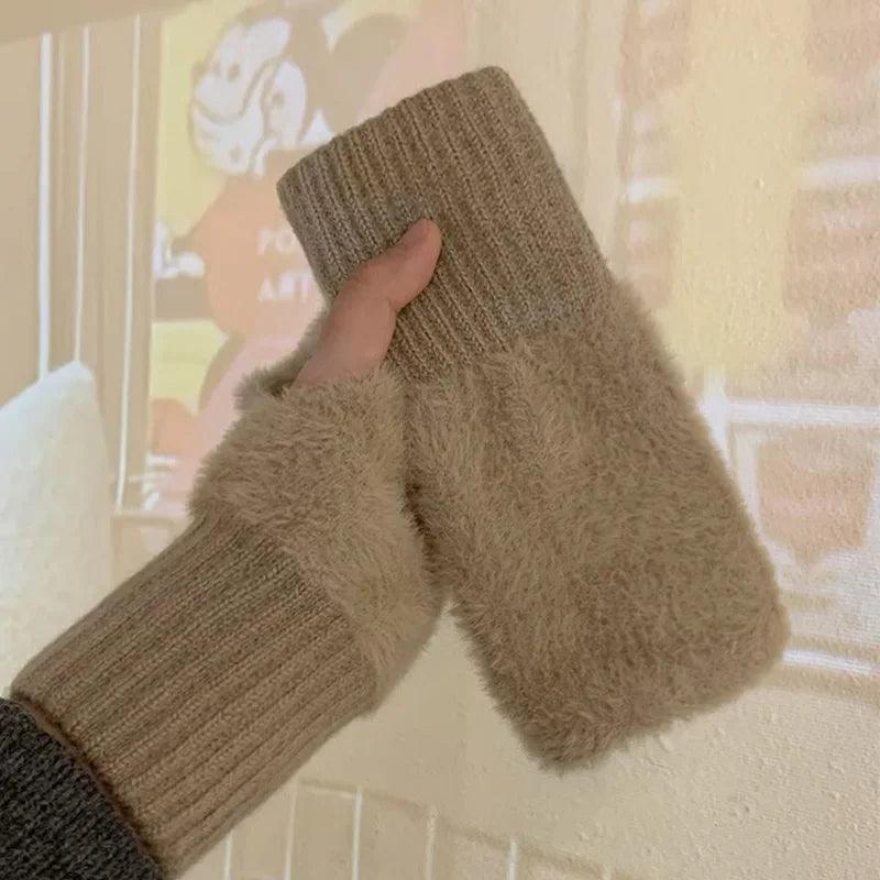 Fleece Winter Fingerless Gloves for Women Gloves Khaki The Nichole Collection