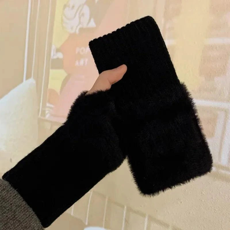 Fleece Winter Fingerless Gloves for Women Gloves Black The Nichole Collection