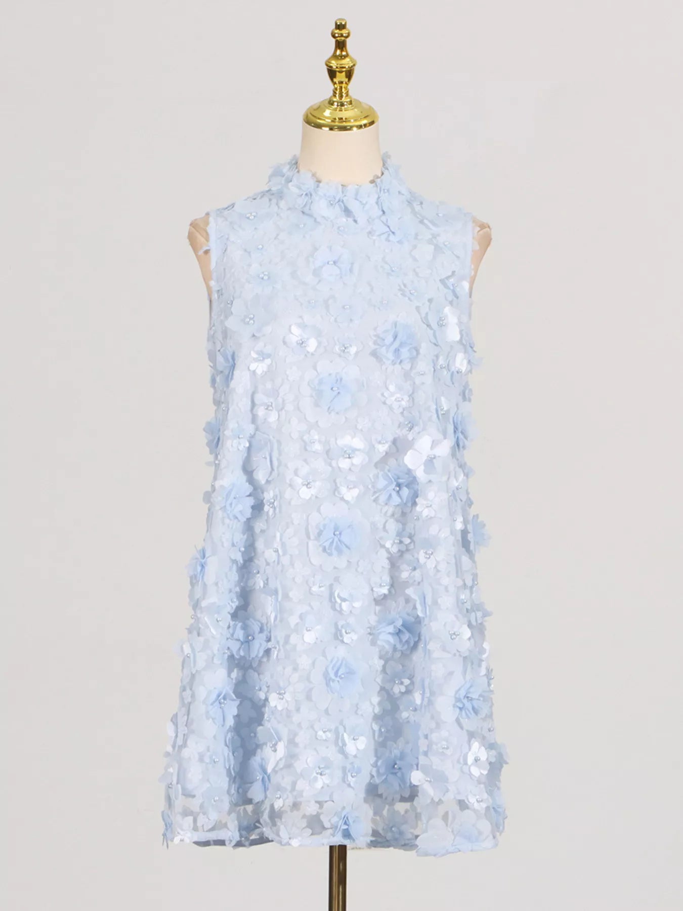 Floral Applique High Neck Sleeveless Mini Dress Blue / S The Nichole Collection - Official Site
