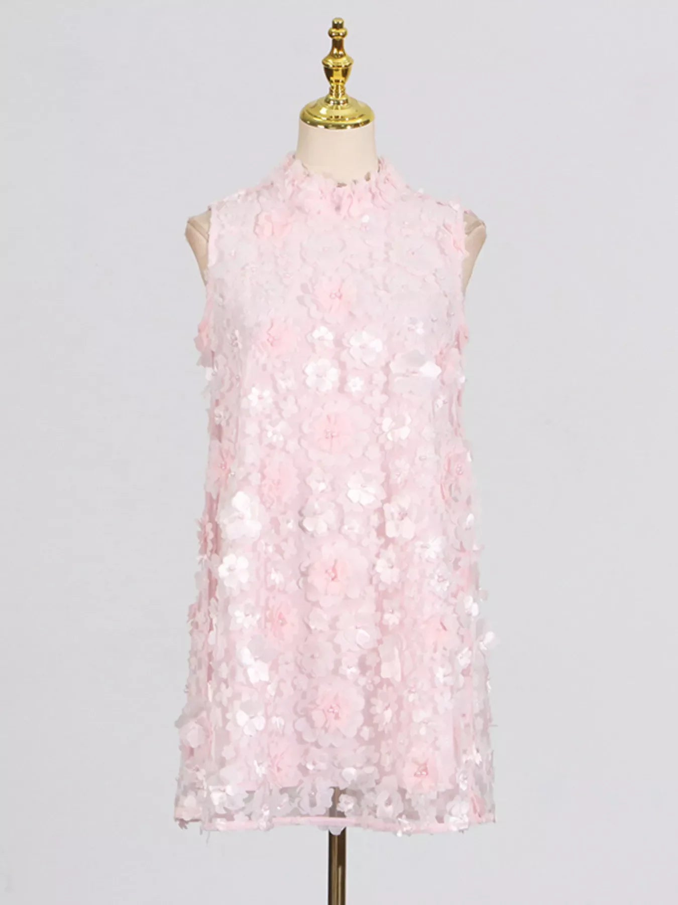 Floral Applique High Neck Sleeveless Mini Dress Pink / S The Nichole Collection - Official Site