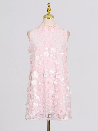 Floral Applique High Neck Sleeveless Mini Dress Pink / S The Nichole Collection - Official Site