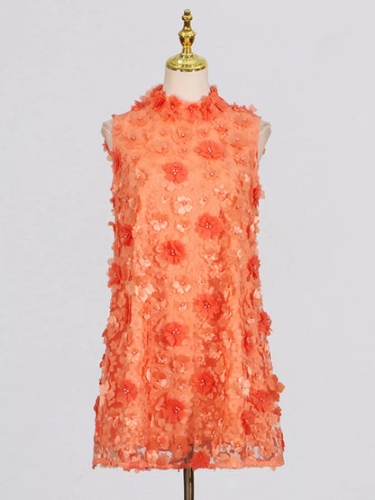 Floral Applique High Neck Sleeveless Mini Dress The Nichole Collection - Official Site