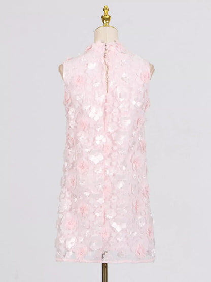 Floral Applique High Neck Sleeveless Mini Dress The Nichole Collection - Official Site