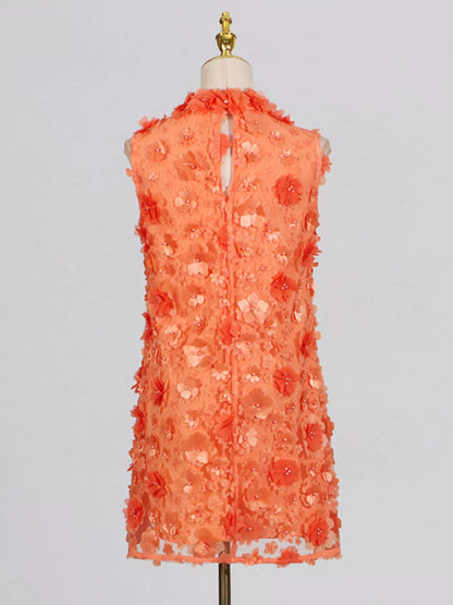 Floral Applique High Neck Sleeveless Mini Dress The Nichole Collection - Official Site