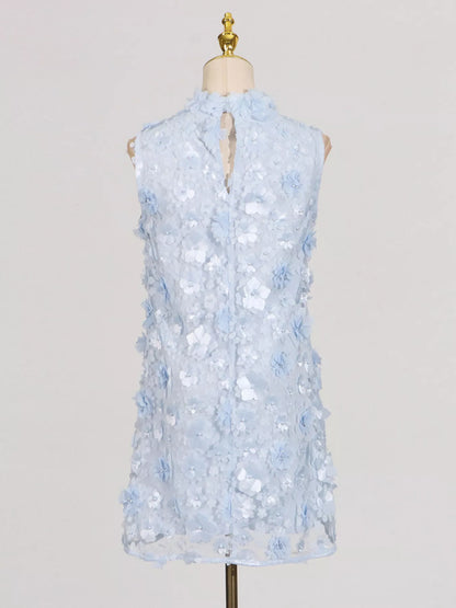 Floral Applique High Neck Sleeveless Mini Dress The Nichole Collection - Official Site