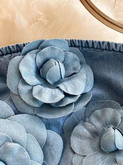 Floral Applique Strapless Denim Dress The Nichole Collection - Official Site
