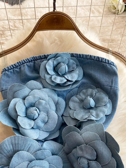 Floral Applique Strapless Denim Dress The Nichole Collection - Official Site