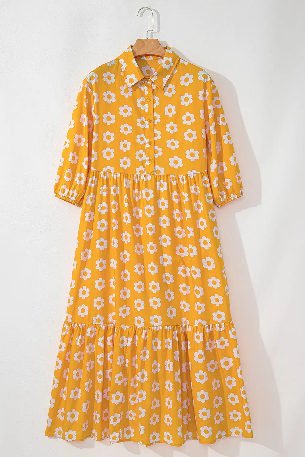 Floral Collared Neck Three-Quarter Sleeve Dress The Nichole Collection