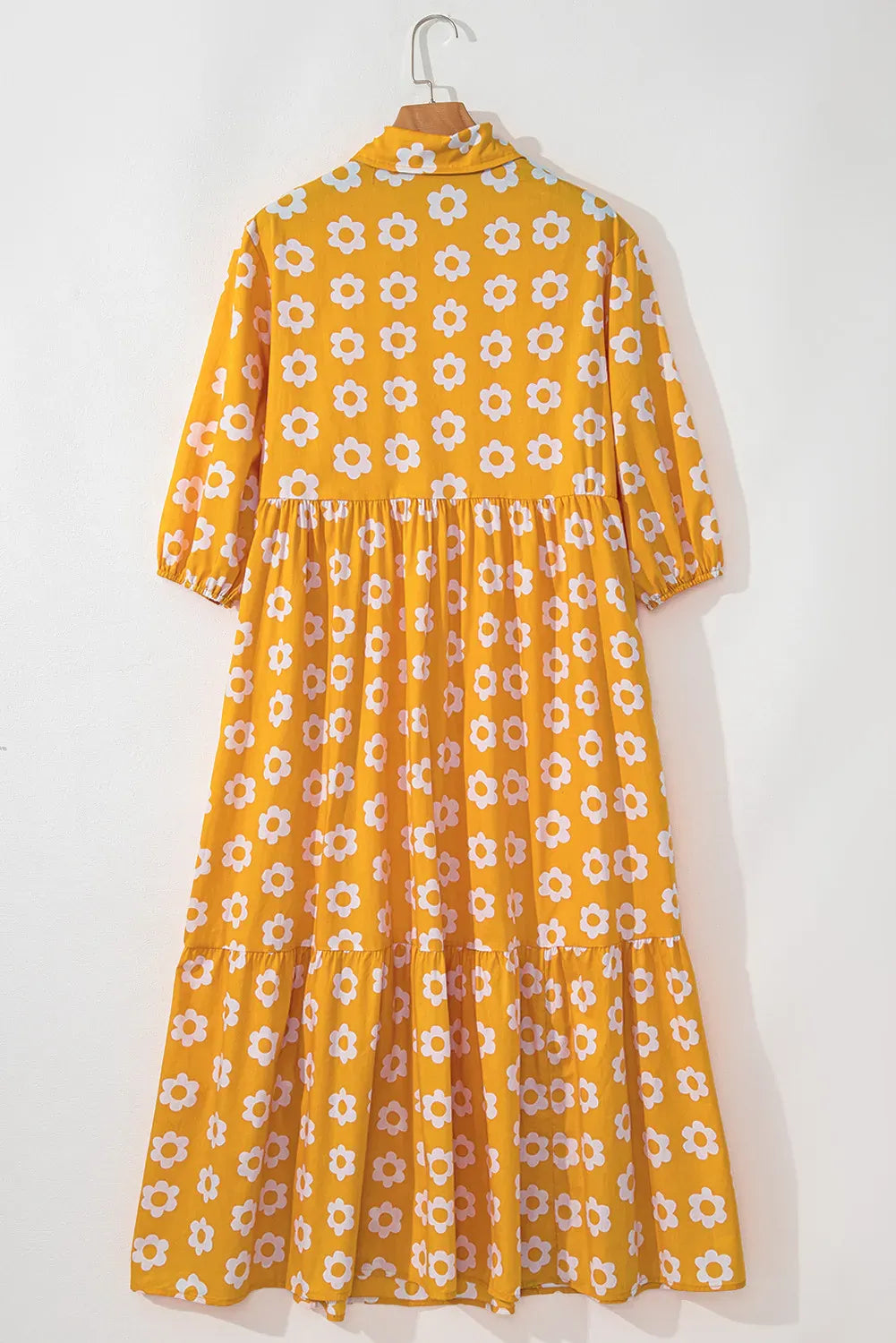 Floral Collared Neck Three-Quarter Sleeve Dress The Nichole Collection