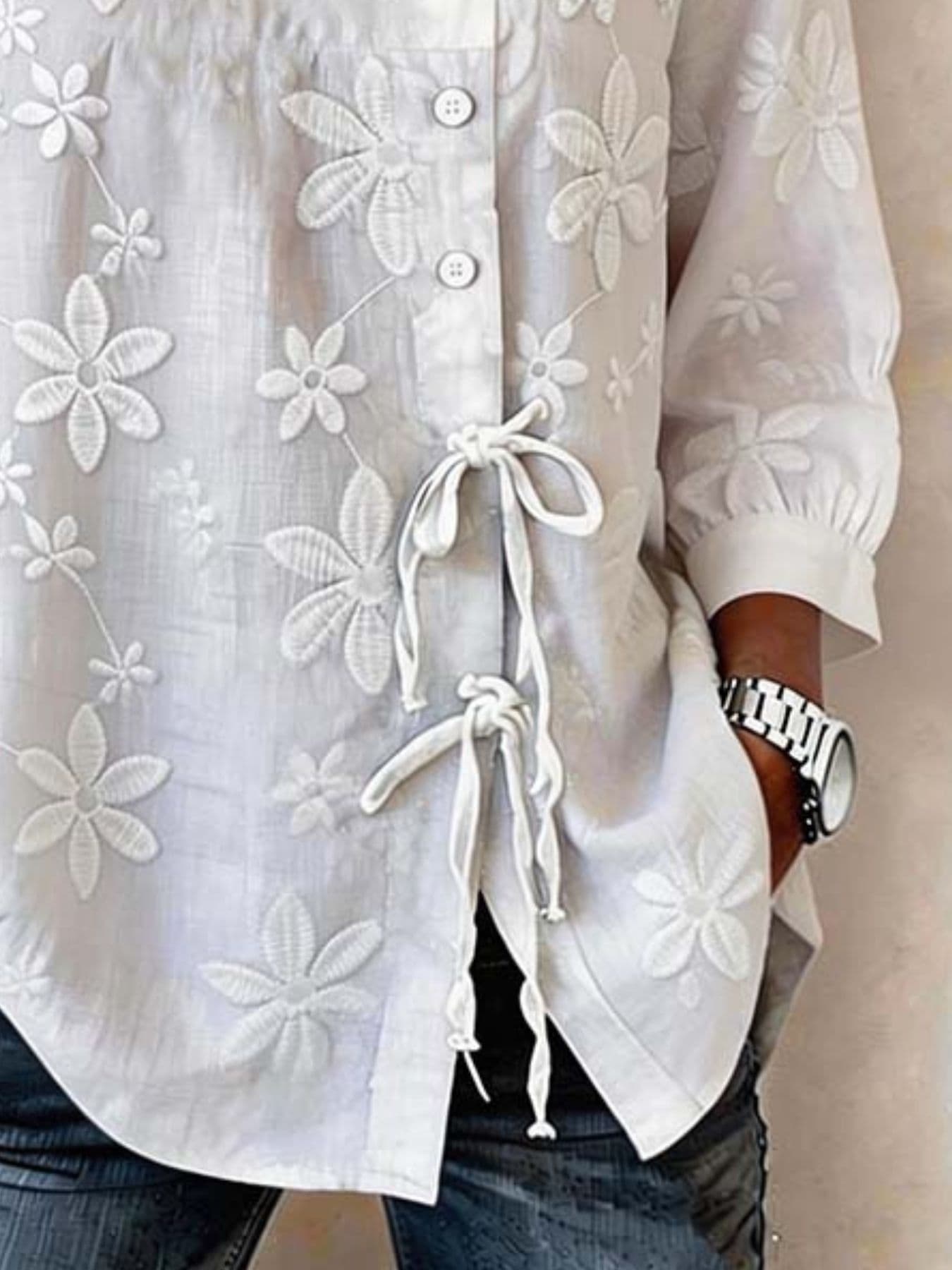 Floral Embroidered Button-Down Shirt The Nichole Collection