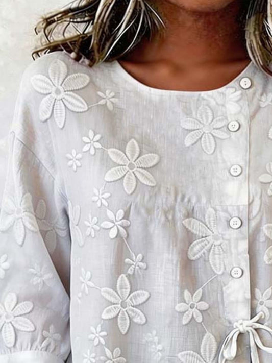 Floral Embroidered Button-Down Shirt The Nichole Collection