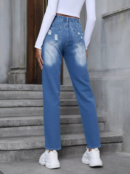 Floral Embroidered High Waist Distressed Jeans The Nichole Collection - Official Site