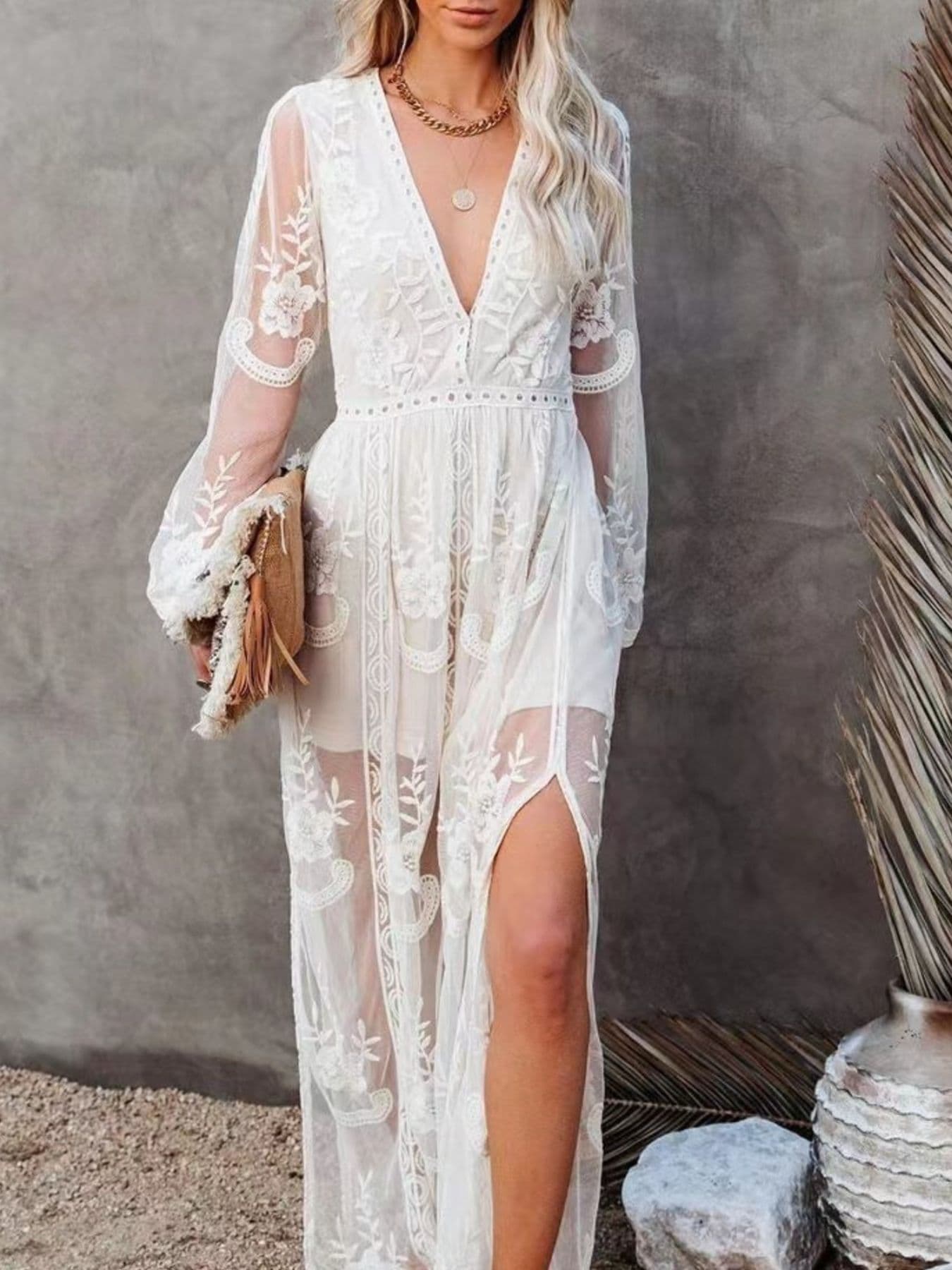 Floral Lace Slit Maxi Dress Maxi Dresses The Nichole Collection - Official Site