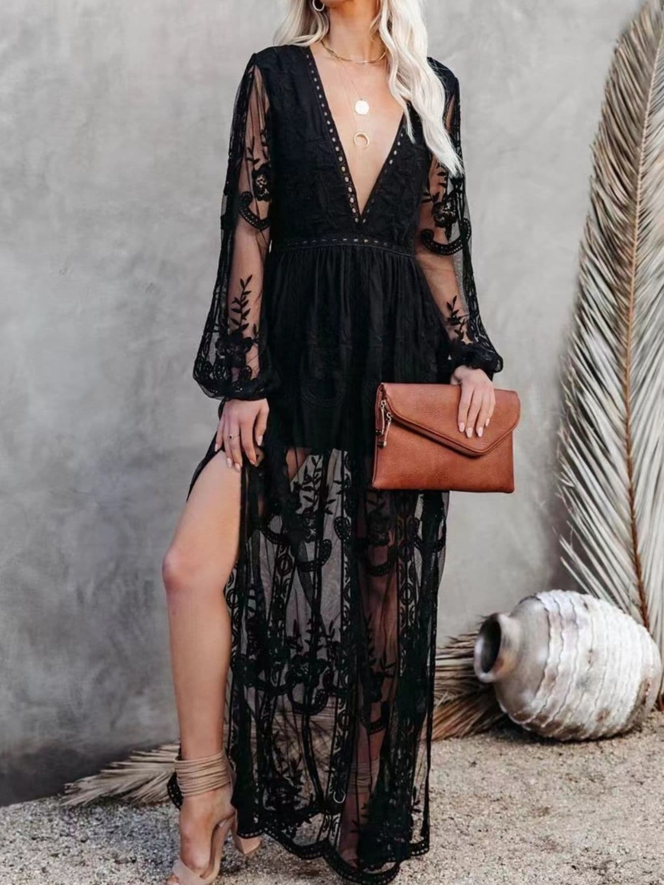 Floral Lace Slit Maxi Dress Maxi Dresses The Nichole Collection - Official Site
