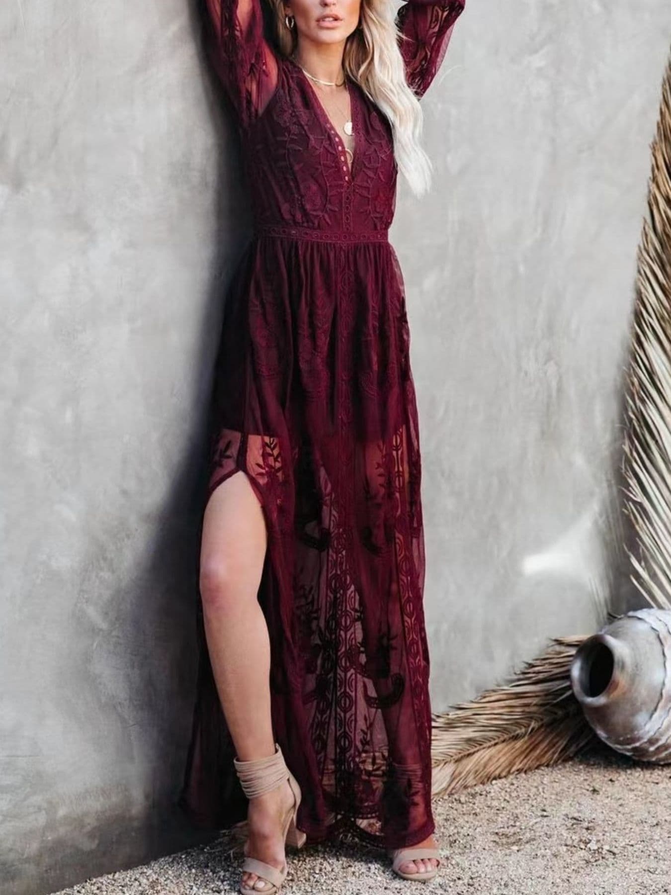 Floral Lace Slit Maxi Dress Maxi Dresses The Nichole Collection - Official Site