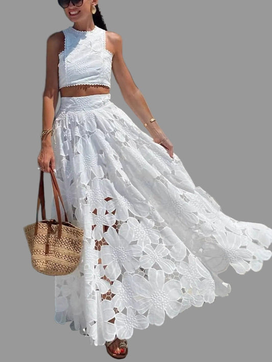 Floral Lace Tank and Skirt Set White / S Dresses The Nichole Collection