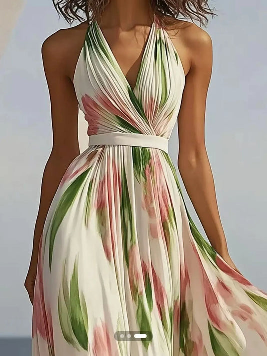 Floral Print Halter Neck Maxi Dress The Nichole Collection - Official Site