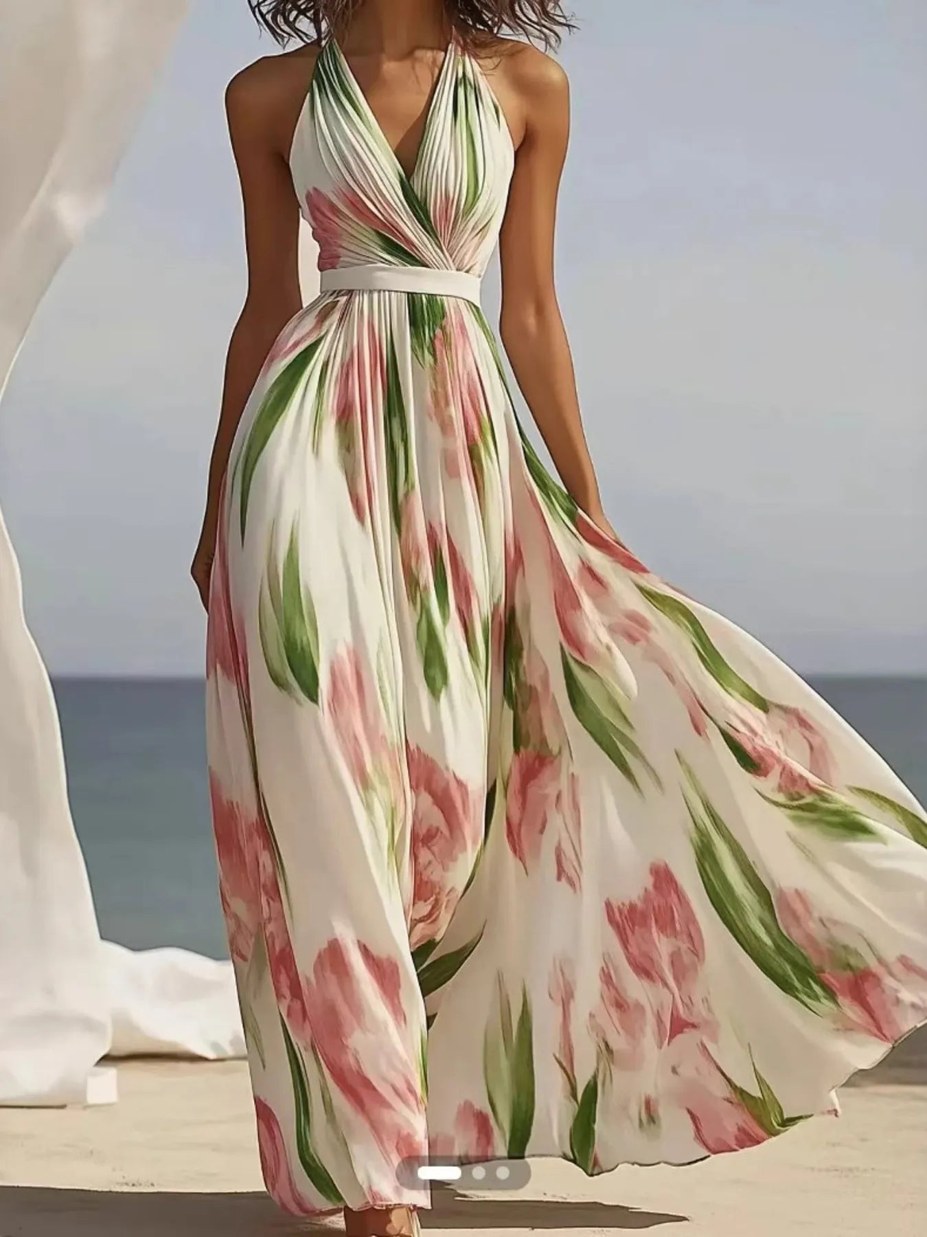 Floral Print Halter Neck Maxi Dress Floral / S The Nichole Collection - Official Site