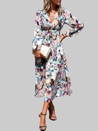 Floral Print Long Sleeve Midi Dress White / S THE NICHOLE COLLECTION - Official Site